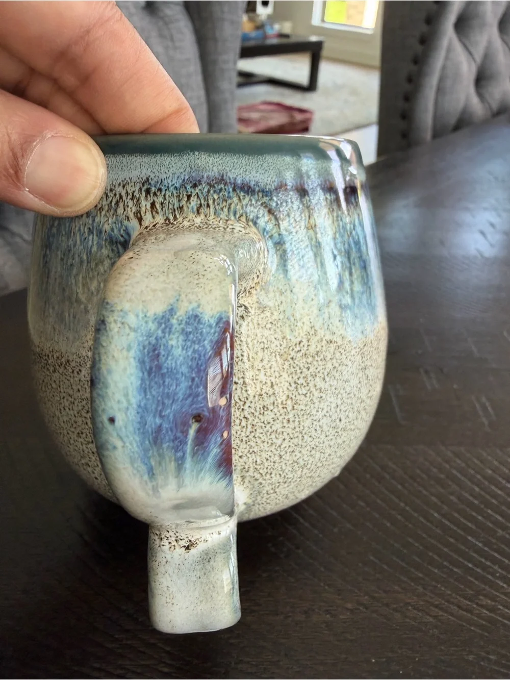 Glazed Ceramic Oversized Mug in Blue and Cream